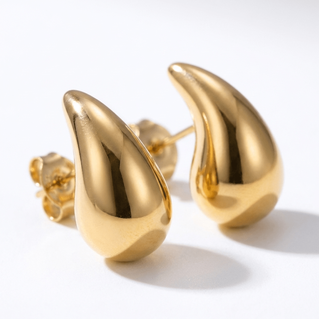 Teardrop Gold Stud Earrings - Luvinae